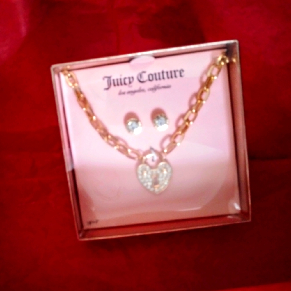 Juicy Couture Gold Heart Necklace and Earrings Set
